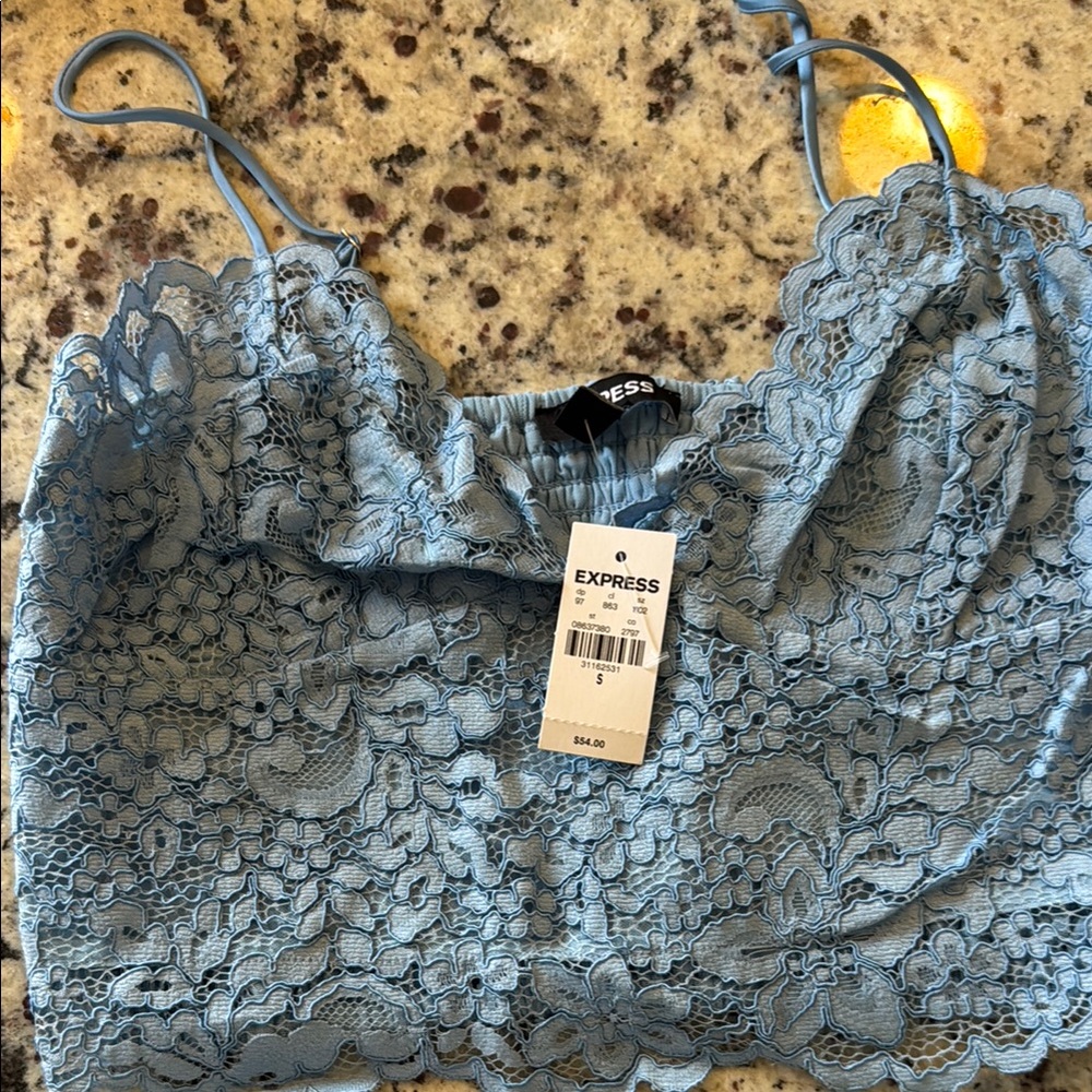 Express Blue Lace Crop Top